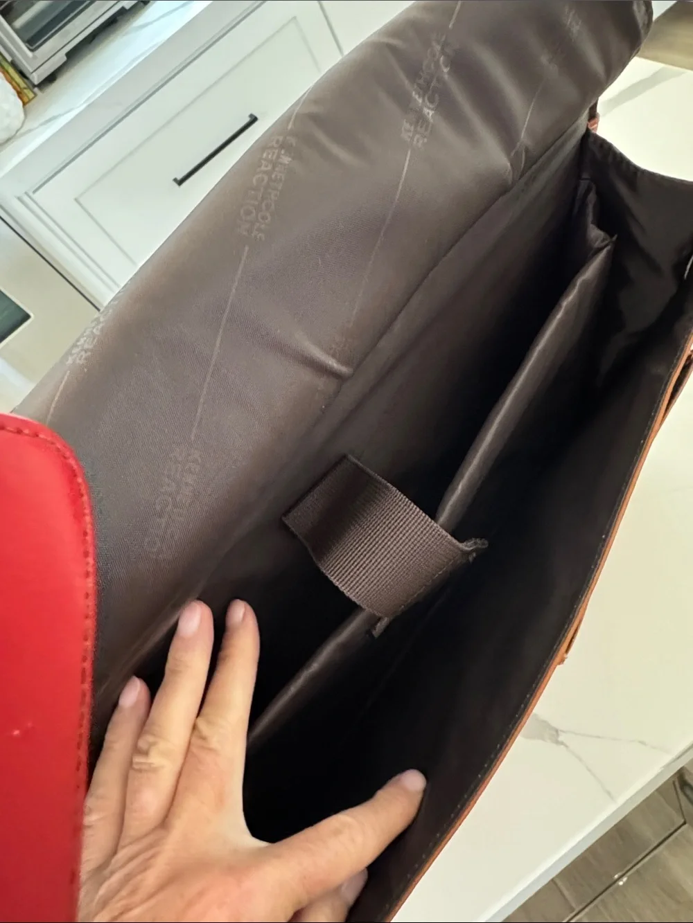 Kenneth Cole Reaction Cognac Leather Briefcase with Buckle Pockets